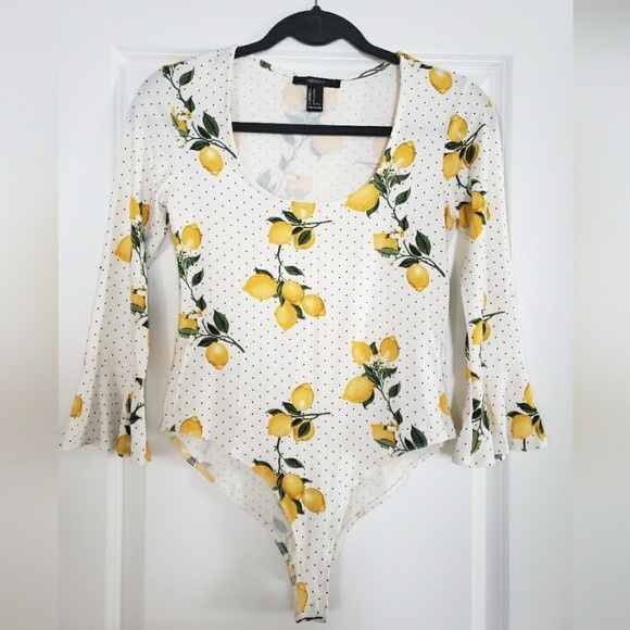 Forever 21 Lemon Polka Dot Bodysuit Small - Picture 2 of 3